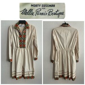 Vintage 70s Morty Sussman for Mollie Parnis B Cream & Colorful Accents Dress 6